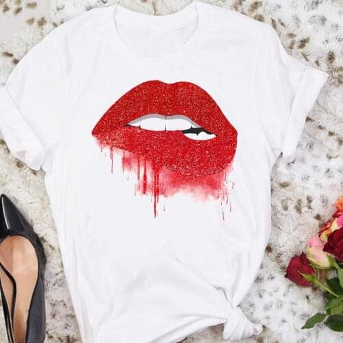 Women Cartoon Mujer Camisetas Lip Sexy 90s Funny Summer Sweet Tshirts Fashion Clothes Stylish T Top Lady Print Tee T-Shirt