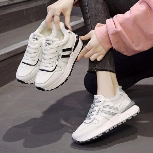 2020 Autumn/Winter New Womens Vulcanized Shoes Fashion Thick-soled Plus Velvet Warm Student Casual Cotton Shoes Women Sneakers