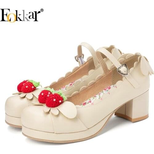 Eokkar 2020 Women Mary Jane Pumps Block Heel Lolita Shoes Platform Cute Ladies Pumps Casual Cosplay School Shoes Size 34-45