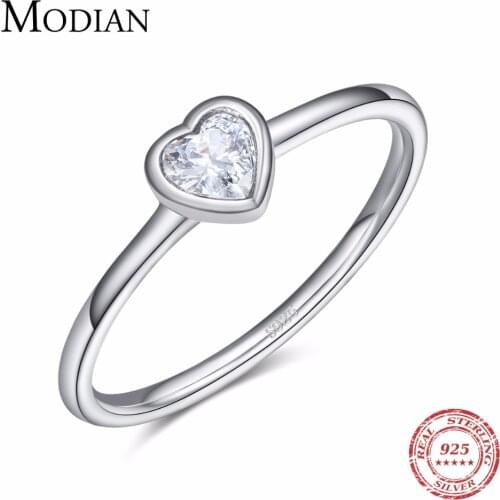Modian New Fashion Real 925 Sterling Silver Clear Heart CZ Rings Classic Silver Finger Ring For Women Party Wedding jewelry Anel