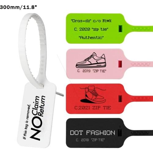 100 Custom Brand Tag Zip Tie Off Labels White Plastic Security Garment Clothes Shoe Personalized Logo Hang Tag Seals 300mm/11.8"