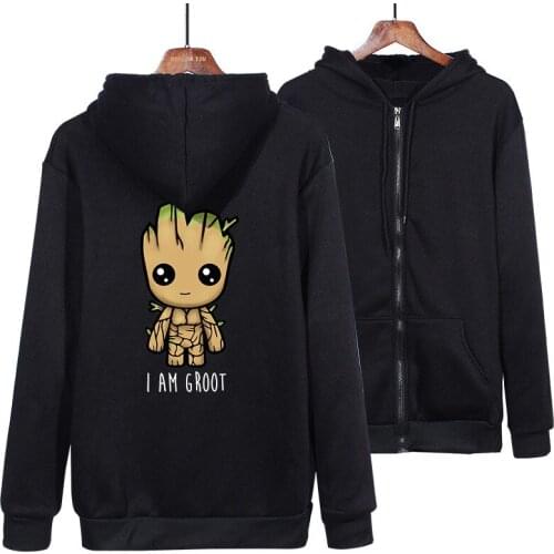 2021 New Mens Sweatshirt Groot Solid Color Zipper Print Sweatshirt Loose Comfortable Hoodies
