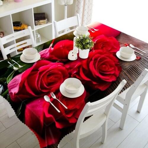 3D Tablecloth Delicate Rose Pattern Dustproof Polyester Cotton Tablecloth Wedding Banquet Decoration Table Cloth Home Textile