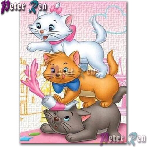 5d Cartoon Happy three cats Diamond Painting Embroider Square or round Mosaic Cross stitch Rhinestone Handmade childrens gifts