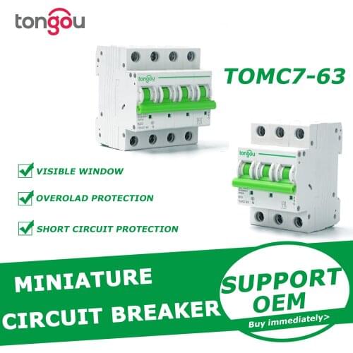 Curve B MCB 3P 4P 6A 10A 16A 20A 25A 32A 40A 50A 63A Miniature Circuit Breaker 6KA 110V/220V/400V 50/60HZ Type B Switch TOMC7-63