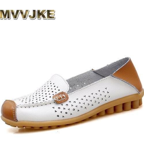 MVVJKE Women Spring Ballet Flats Genuine Leather Loafers Square Toe Moccasins Slip On Shallow Casual Shoes Sapato Feminino