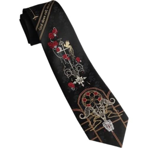 Free Shipping New Male mens Original design black printed tie female students personality gift necktie cross rose ancient style