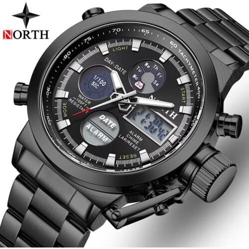 NORTH Top Brand Luxury Mens Watches Military Wrist Watch Men LED Digital Waterproof Sport Watches Quartz Clock Relogio Masculino