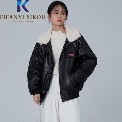 Black PU Leather Jacket Women Winter Thick Warm Overcoat Zipper Fashion Motorcycle Coat Female High Quality Faux Leather Jacket
