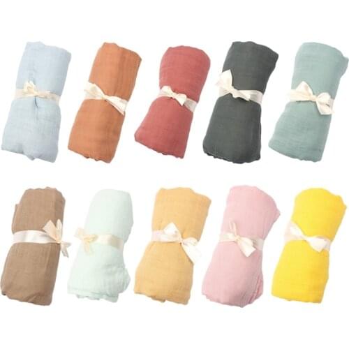 120x120cm Baby Muslin Bamboo Fiber Receiving Blanket Infants Swaddling Wrap 2 Layers Gauze Sleepsack Towel Solid Color H3CD