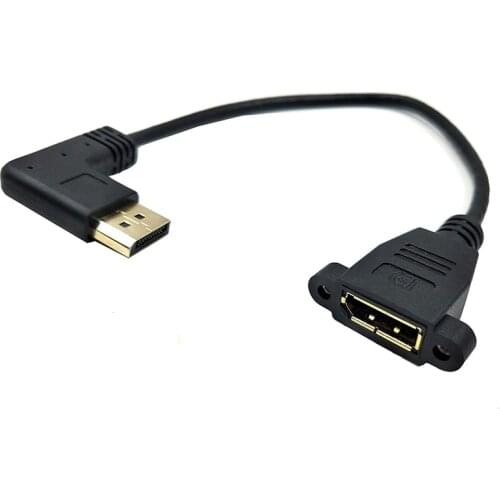 DP to DP Cable, 12 inch / 30cm Right Angle 90 Degree Displayport (DP) Male to DisplayPort (DP) Female with Screw Hole Panel Moun