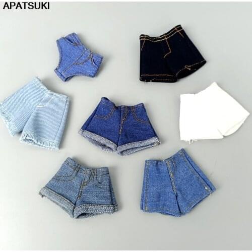7pcs/lot Denim Jeans Bottoms Shorts For Barbie Doll Outfit Clothes Fashion Short Pants For Blythe 1/6 Dolls Accessories 1/6