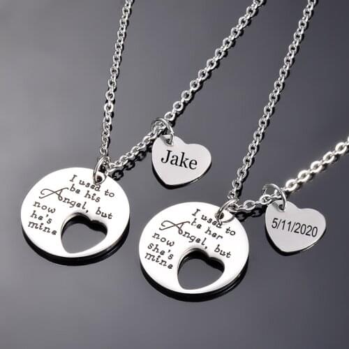 Custom Engraving I Used To Be His/He Angel Now Hes/Shes Mine Pendant Necklace Stainless Steel Memorial Jewelry Dropshiping
