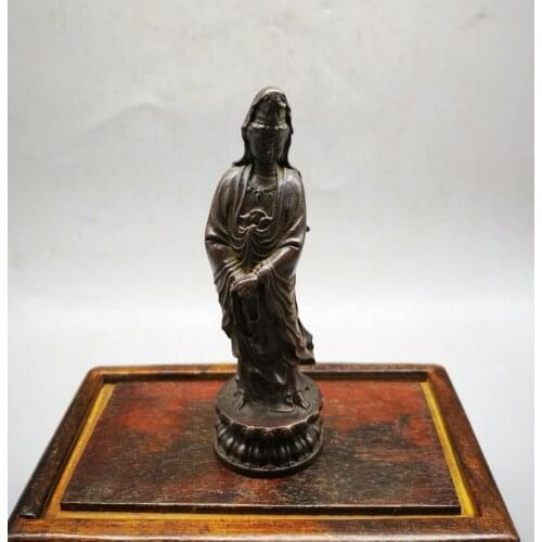 China archaize brass Guanyin bodhisattva small crafts statue