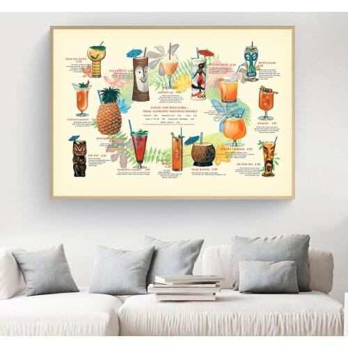 Cocktail Chart Wall Art Prints And Posters Menu Bar Gift Cocktail Recipe Canvas Painting Wall Picture Bar Pub Alcohol Art Decor