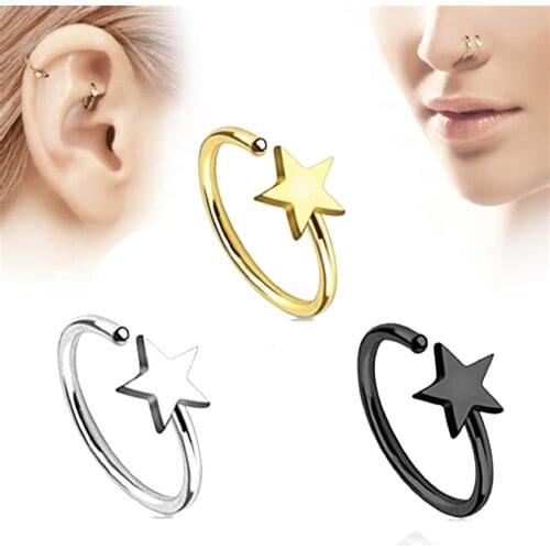 BOG-3PCS Surgical Steel Star Nose Ring Hoops Ear Cartilage Open Hoop Ring Piercing Jewelry Earrings For Women