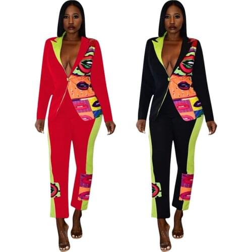 2 Piece Set Africa Clothes African Dashiki New Dashiki Fashion Suit (Top And Trousers) Super Elastic Party Black Red For Lady