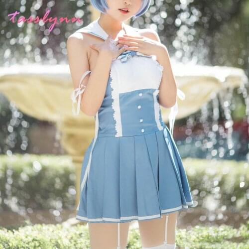 Rem Dress Set with Hat Cosplay Anime Re Life In A Different World From Zero Cosplay Set Costume for Lolita Rem Ram Cos
