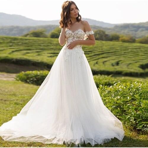 Lace Wedding Dresses Boho Sweetheart Off the Shoulder Bohemian Bridal Gowns Plus Size Beach Bride Dress Vestido De Noiva