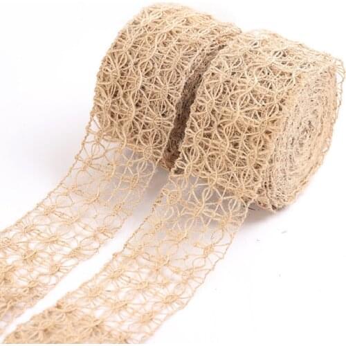 2M Embroidered Burlap Lace Ribbons Hemp Rope Sewing Accessories Vintage Rustic Wedding Decoration Flower Bouquet Wrapping Ribbon