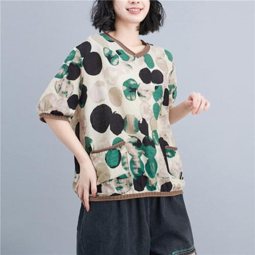 Summer T Shirts 2021 New Arrival Loose Casual Tshirt Patchwork Cotton Linen striped Vintage T Shirt Women Tops All-match T-shirt