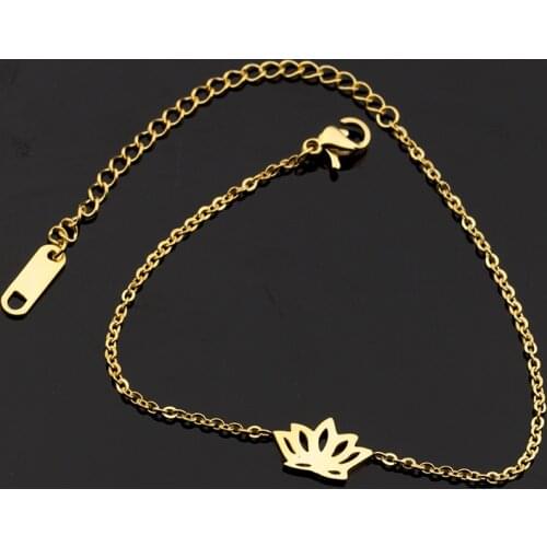 Fashion Women`s Stainless Steel Delicate Lotus Bracelet Femme Gold Rose Color Chain Flower Bracelets & Bangles Jewelry Pulsera