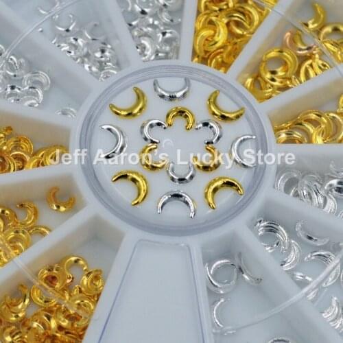 Moon gold silver metal 3d nail art decorations studs steering-wheel nails accessories supplies manicure design tools crescent