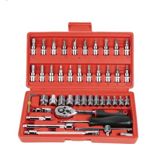 46pcs Wrench Combination Sleeve Tool Repair Sleeve Multi-function Set 1/4 Inch Screwdriver Ratchet Wrench Car Repair Tool Kit