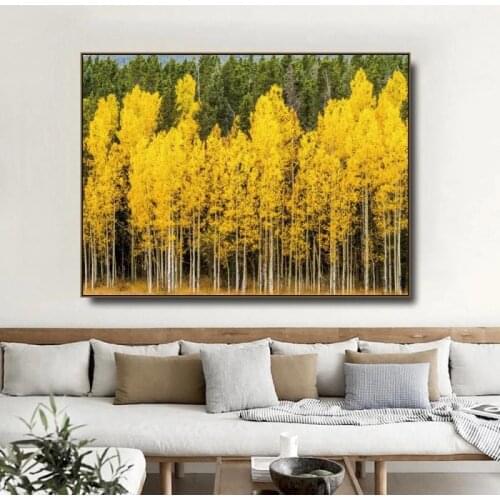 Autumn Golden Tree Column Forest Natural Scenery Photography Modern Home Hd Printing Frameless Decorative Canvas Poster