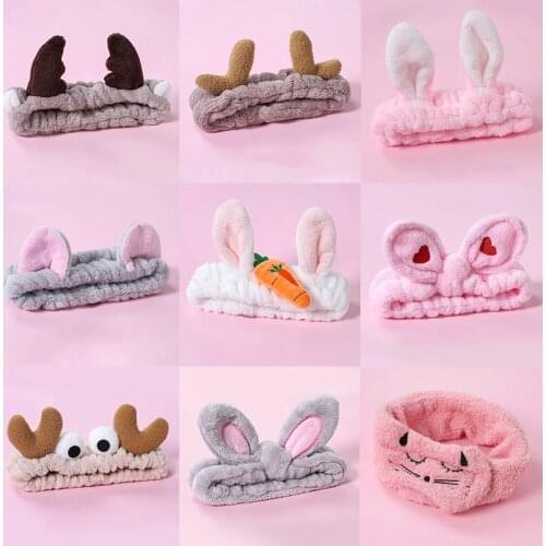 Plush hair band Cute girl and woman stretch hair band wash face make up Headwear bunny ears bow Headdress hair accessories