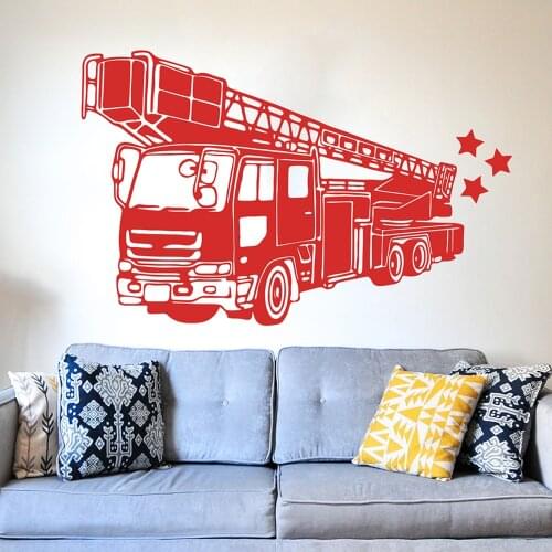 Fire Truck Firefighter Wall Sticker Playroom Bedroom Firetruck Fire Hydrant Car Vehicle Wall Decal Living Room Vinyl