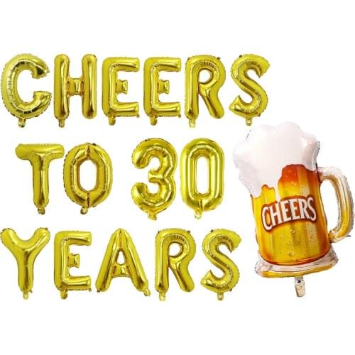 1set 16inch CHEERS BEERS To 20 30 40 50 Year Letter Balloon Birthday Party Celebration Bachelor Party Balloons Supplies Globos