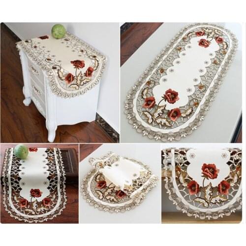 40*85cm Oval Vintage Embroidered Lace Tablecloth Floral Table Cloth/Mat Decoration Satin Fabric Reusable,stain Resistant
