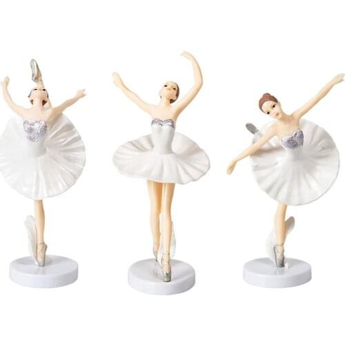 Dancer Pedestal Ballet Girl Dessert Table Decoration White Pink Ornament Ballerina Plastic 3pcs For Birthday Cake