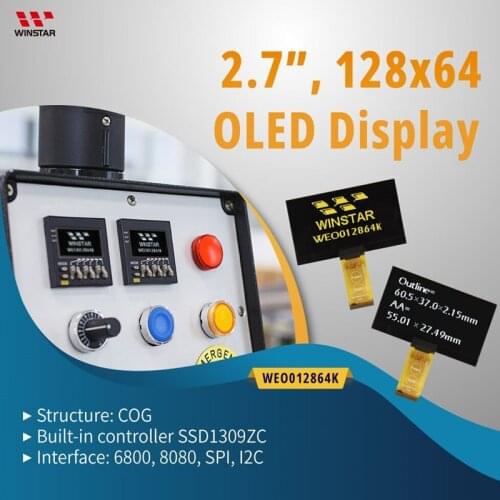 WEO012864KWAP3N00000 Winstar 2.7 inch Graphic OLED Monochrome 128x64 Display Color White New and original