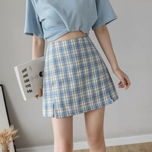 Fashion Womens Skirt Plaid High Waist Slim Buttocks Short Mini Woman Skirts 2021 Summer New Casual College Style A-line Skirt