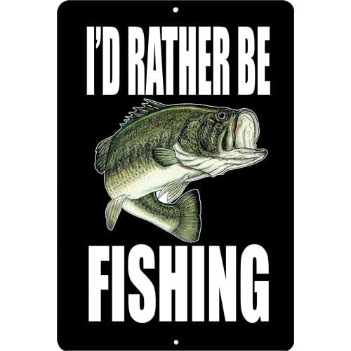 Funny Fishing Boat Metal Tin Sign Wall Decor Man Cave Bar I'd Rather Be Fishing