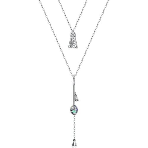 ZEMIOR 925 Sterling Silver Necklace Unique Badminton Irregular Crystal Pendant Long Tassels Women Chains Fine Jewelry 2021