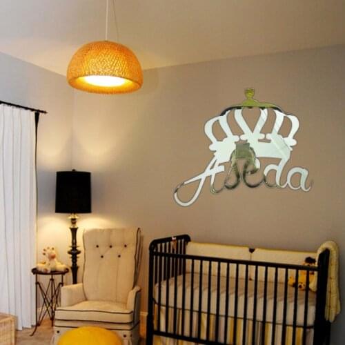 Custom Mirror Gold Crown Princess Prince Name Sign Baby Shower Decoration Personalized Baby Name Sign for Nursery Girl Boy House