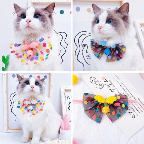Cat Pet Bow Tie Bell Collar Fairy Wings Neck Ring Dog Bell Collar Spitting Towel Tie Small Dog Cat Accessories Pendant Necklace