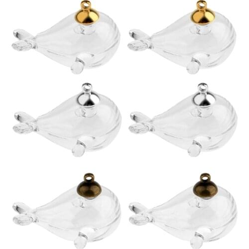 2 Pcs Clear Mini Whale Shape Empty Glass Wishing Bottles Vial Pendant Charms Jars DIY Mini Bottles Jars Charm Jewelry Making
