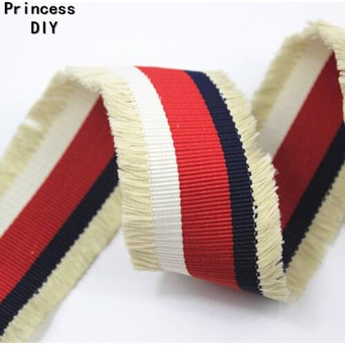 5m/L 45mm Grosgrain Polyester Beige Stripe Webbing Blue Red Ribbon Bag Decorated Tape Trim DIY Hairbow Brooch Garment Accessory