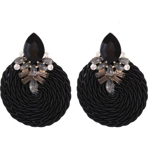 JUJIA Bohemian Statement Big Black Round Rhinestone Drop Earrings Ethnic Jewelry Party Accessories Brincos