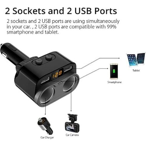 C47 car cigarette lighter one tow two 80W multifunction with switch type-c dual port USB digital display car charger