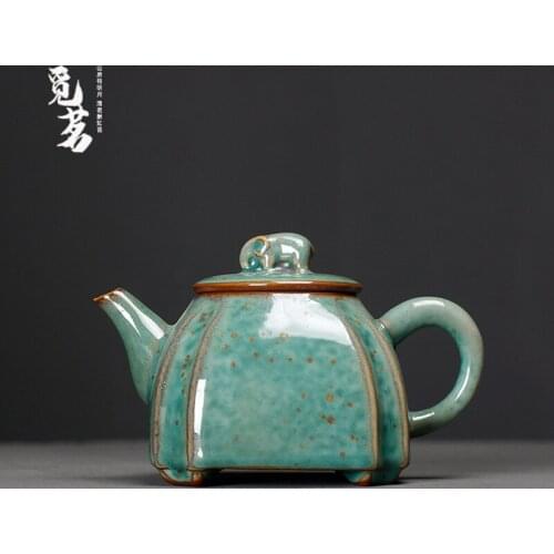 Rough pottery kungfu tea set teapot simple household ceramic kiln single pot tea ceremony small square pot teaware