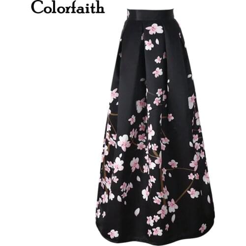 2017 New Satin Women 100cm High Waist Flared Maxi Skirts Peach Blossom Printed Pleated Floor Length Long Skirts Saias SP041