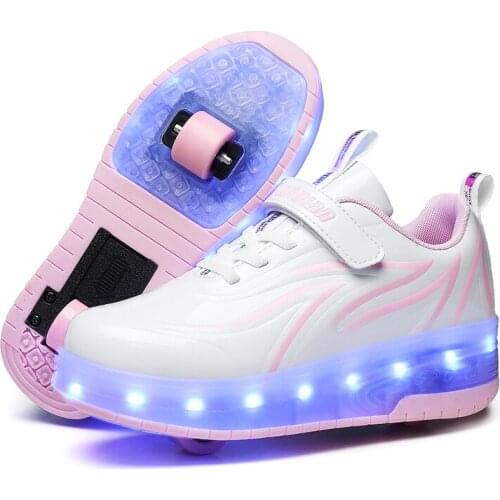 Led Light Up Wheel Sneakers for Kids Boy Girl USB Light Up Roller Shoes with On Double Wheels Children Boys Girls Skate Shoes