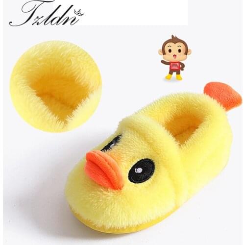 2019 TZLDN Children Warm Slippers Small Yellow Duck Cute Winter Cartoon Shoes Boy Girls Slippers Kids Lovely Animal Shape Shoes