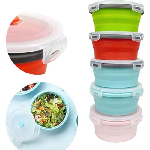 Eco-Friendly Silicone Lunch-Box 350ML/500ML/800ML/1200ML Round Folding Food Container Portable Bowl 4 Colors Bento-box