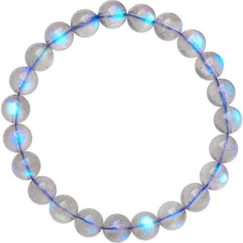 7.5MM A Level Genuine Rainbow Light Natural Labradorite Bracelet Women Men Stretch Round Bead Natural Moonstone Bracelet
